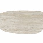 Ansicht von oben einer Keramik/Travertin Tischplatte aus der Serie Estate von 4SO in Mangoform